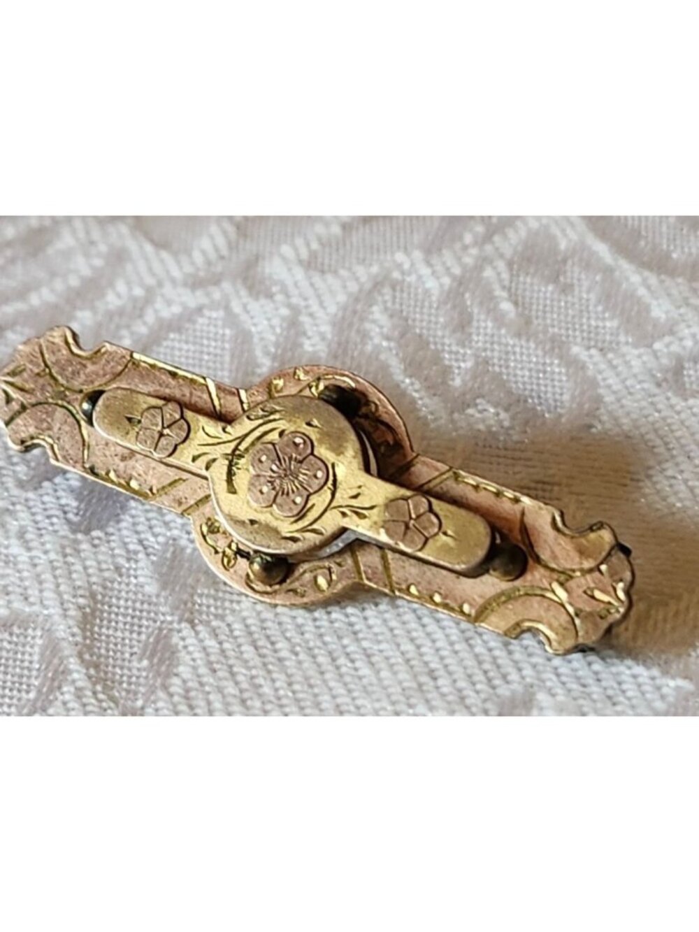 Antique Gold-Filled Victorian Floral Engraved Bar Pin Brooch